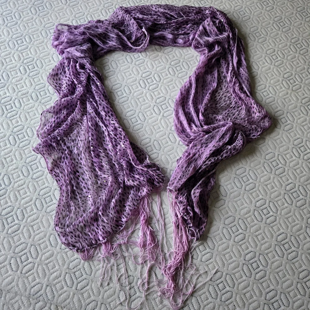 Elegant Purple Scarf With Sequen Accents And Fringe